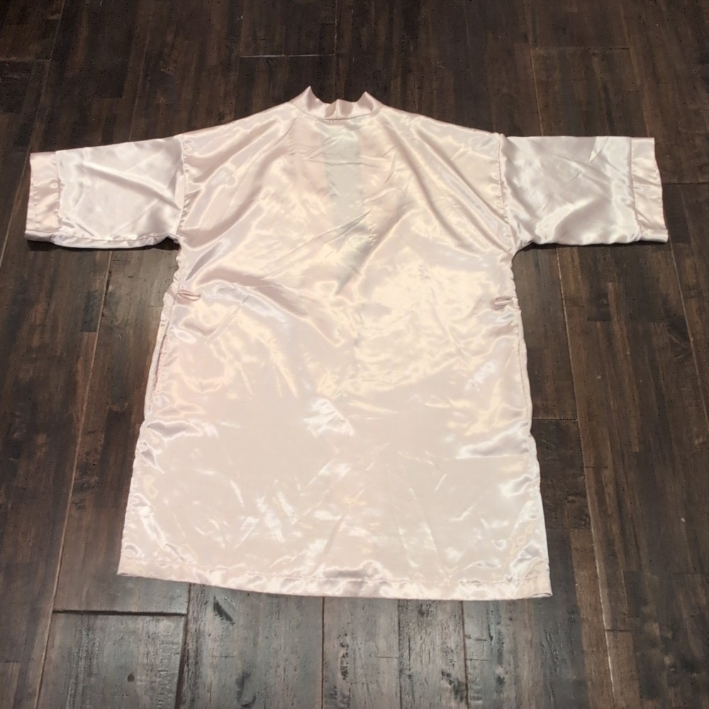 Vintage Pink Satin Robe Lace Trim Kimono Style Sleepwear Loungewear Women's L XL